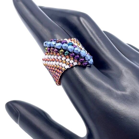 Rainbow Topaz with White and Blue Crystal Cellini Spiral Statement Ring Size 10 - Picture 5 of 6